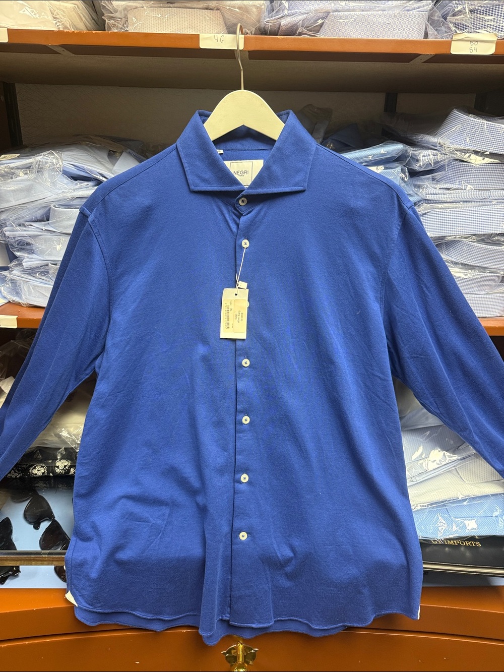 Men's Casual Button-Down Shirt - Royal Blue Made in Italy By Michele Negri .